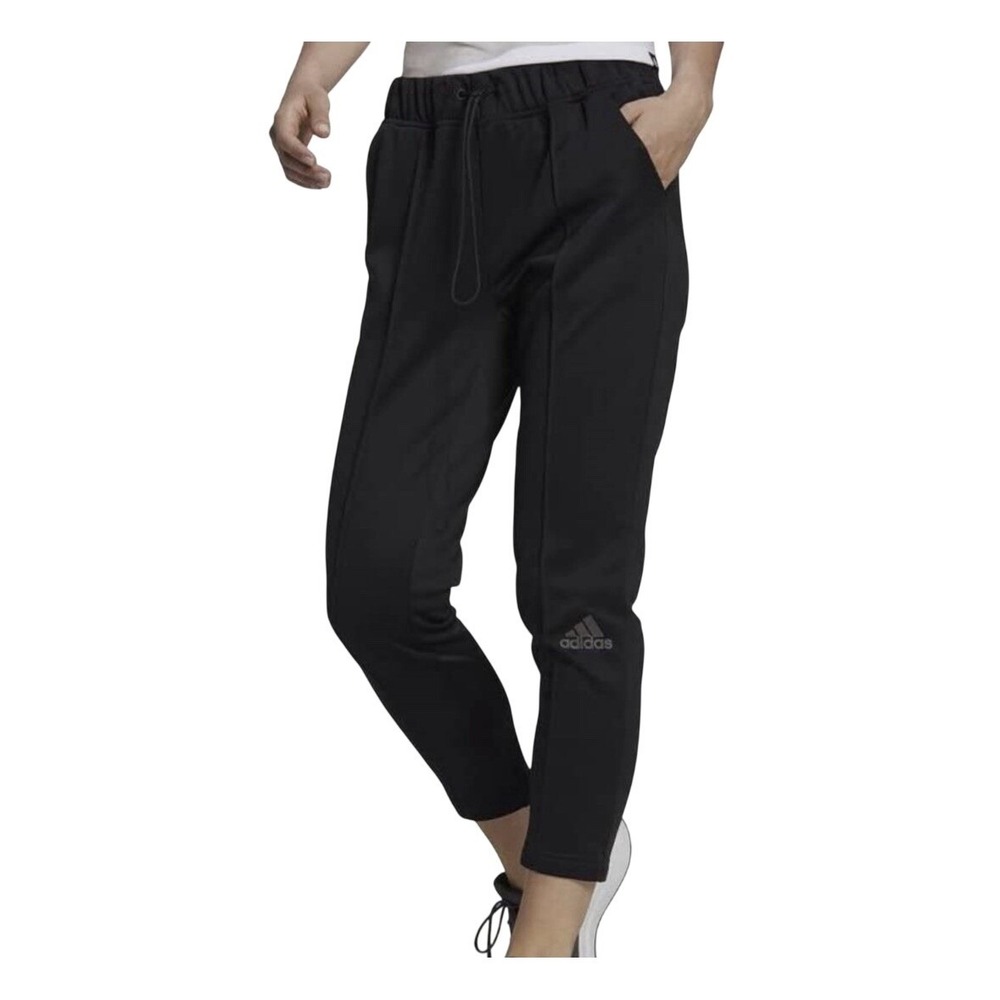 Adidas Womens Black Tapered Joggers Reflective Logo Drawstring Pants Medium